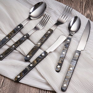 Bán buôn pháp phong cách cao cấp 18/10 thép không gỉ dao muỗng nĩa Flatware Bộ đinh tán Acrylic xử lý thiết lập dao kéo cho tổ chức sự kiện - Product Image 5