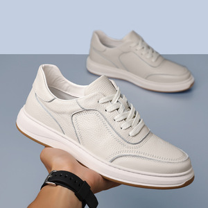 Zapatos de Skate de Cuero Blanco para Hombre, Tacón Medio, Suela de Goma Transpirable, Uso Diario - Product Image 3