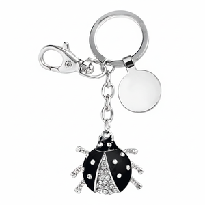 Portachiavi a forma di coccinella nera in metallo con strass per borsa o chiavi - Product Image 2