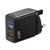 Chargeur Mural Double USB-C 65W Durable à Charge Rapide pour iPhone Samsung S23 QC+PD 3.0, Adaptateur Secteur pour Ordinateur Portable pour US/EU/UK