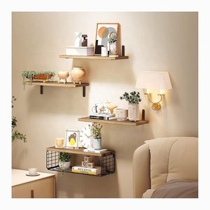 बाथरूम घर के भंडारण के लिए लकड़ी की दीवार शेल्फ पर कोने की दीवार शेल्फ - Product Image 4