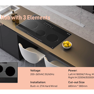Placa de cocción plana de 3 quemadores híbrida infrarroja e inducción, cocina de inducción empotrada inteligente - Product Image 2