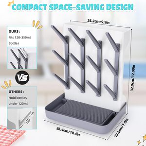 Égouttoir à biberons : Support vertical peu encombrant pour le séchage des biberons avec porte-brosses - Grand organisateur de rangement pour biberons - Product Image 4