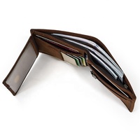 Ritsleting Ramping Dompet Koin Mewah Vintage Crazy Horse Trifold Dompet Kulit Pria dengan Jendela Kartu ID