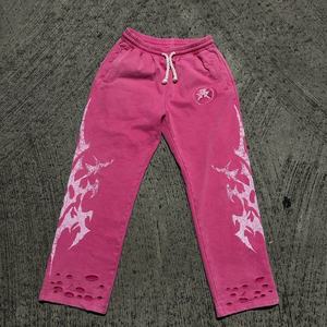 Pantalon de jogging évasé personnalisé en strass, style streetwear vintage, sérigraphié, taille élastique, délavé à l'acide, effet soleil éclairé - Product Image 5