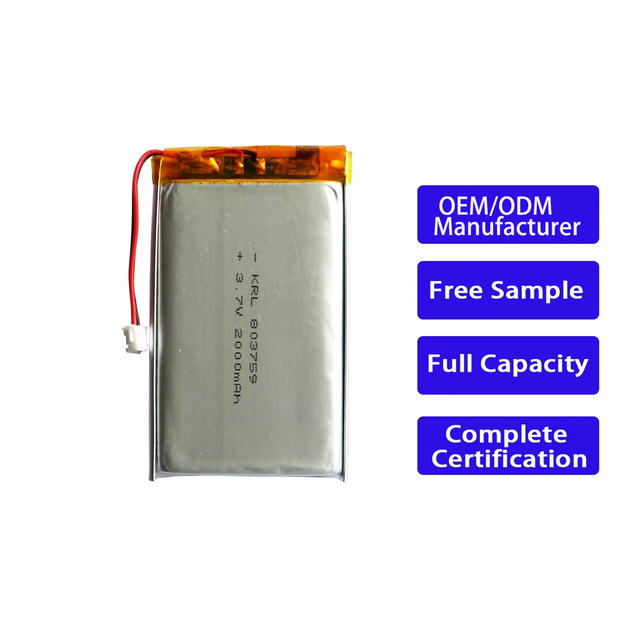 Factory-Certified 2000mah Polymer Lithium Battery 3.7v 803759 Certified Pouch Ion Batteries with Built-in Soft Case Square Shape