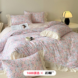 All-Cotton Brushed Printed Four-Piece <b>Bedding</b> <b>Set</b> French Style Floral Pattern Autumn Winter Warm Breathable - Product Image 5
