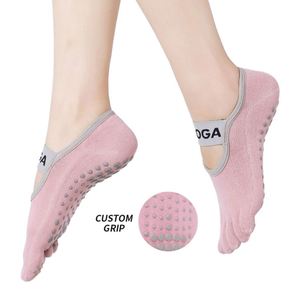 Calcetines de Yoga Deportivos con Agarre y Logotipo Personalizado para Mujer, de Cinco Dedos, con Impresión Digital, de Algodón para Pilates, Temporada de Primavera - Product Image 1