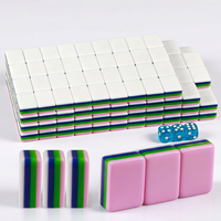 Mahjong de table en acrylique personnalisé à 4 couches, motif grain de bois, pour jeux chinois, mini-japonais, américains et jeux de plage, avec tuiles de rangement