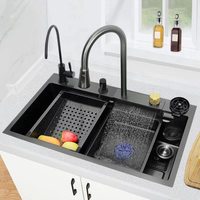 BOTON STONE multifonction cascade robinet bassin intérieur 304 acier inoxydable Nano noir acier inoxydable évier intelligent cuisine