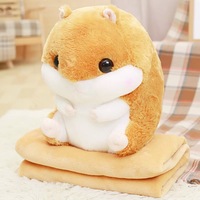 Nouvel ensemble couverture et coussin en peluche super mignon Hamster, coussin pliable pour sieste climatisée, cadeau chaud pour animaux de compagnie