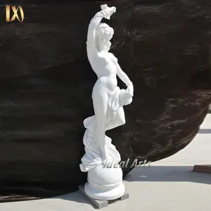 Estatua tallada a mano para jardín, estatua de mármol natural blanco, griego, tamaño real, escultura de mujer desnuda al aire libre