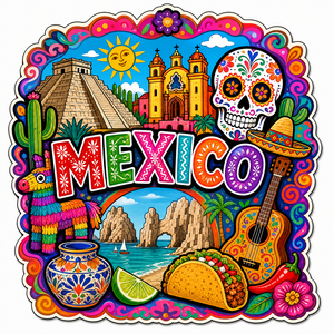 Pegatina Magnética Moderna de Madera Personalizada de México, Diseño de Calavera Mexicana, Pirámide de <span class=keywords><strong>Chichen</strong></span> Itza, Taco, Guitarra, Piñata, Viajes por Latinoamérica - Product Image 3