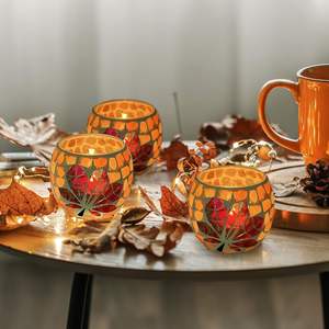 SHMILMH Ensemble de bougeoirs votifs en métal moderne 4 bougeoirs en verre mosaïque Conception de congé d'érable pour Halloween Thanksgiving - Product Image 4