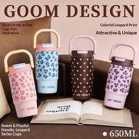 Tasse à café isotherme portable élégante en acier inoxydable 316L à double usage, motif léopard, avec poignée, anti-fuite, pour femme