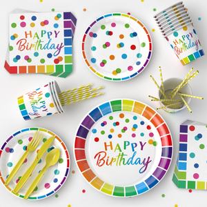 ชุดเครื่องใช้บนโต๊ะอาหารแบบใช้แล้วทิ้งสุขสันต์วันเกิดจานกระดาษและผ้าเช็ดปากสำหรับงานเลี้ยงปีใหม่ชุดจานเค้กอาหารเย็น - Product Image 3