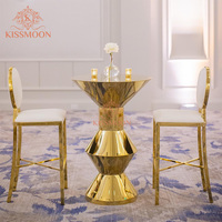 Table de bar haute moderne de luxe en acier inoxydable avec base ronde, couleur or, durable, écologique, pour mariage