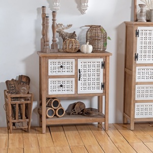 <b>Rustic</b> Farmhouse Design Dining Room Kitchen Storage Vintage Distressed Pine Wood Display <b>Cabinet</b> - Product Image 2
