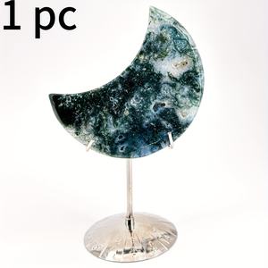 Escultura de Cristal de Obsidiana Plateada y Ágata Musgosa en Forma de Luna, Ideal para Decoración del Hogar u Oficina, Regalo Único - Product Image 3