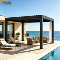 Pergola électrique extérieure en aluminium au design moderne, toit à lamelles réglables, imperméable, rideaux latéraux anti-vent en option, ambiance agréable