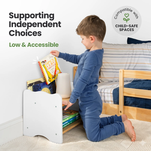 Hot Selling Montessori Style White Low <strong>Tiny</strong> Nightstand Solid Wood Small <strong>Bedside</strong> <strong>Table</strong> with Book Pocket - Product Image 5