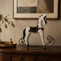 Figurine de cheval à bascule en bois blanc et métal, motif décoratif, pour table, salon, bureau, étagère et décoration rustique de la maison