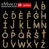 Pendentifs breloques alphabet initiales en acier inoxydable plaqué or 14 carats, 26 pièces, sertis de zircon, pour collier, bracelet, bijoux DIY, vente en gros