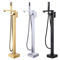 Robinet de baignoire autoportant remplissage de baignoire noir robinets de salle de bain au sol laiton mitigeur avec douchette