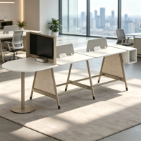 Poste de travail de bureau avec table ronde, bureau partagé linéaire, aménagement de bureau modulaire pour la collaboration d'équipe