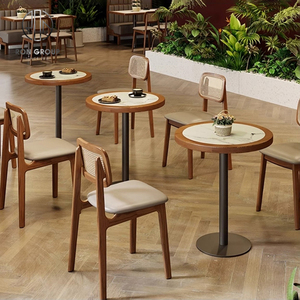 طاولة حديثة مربعة الشكل من خشب الراتان بإطار رخامي لمطعم البيتزا طاولة أثاث ومقهى - Product Image 5