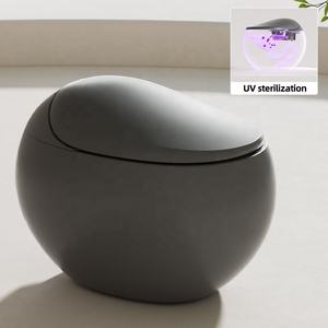 Toilette intelligente moderne avec bidet, grise, ronde, à siphon en S, télécommande automatique et commande vocale IA, avec siège chauffant et fonction de chauffage du siège - Product Image 1