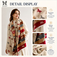 Écharpe jacquard à motif de cheval chaud d'hiver - Écharpe traditionnelle à rayures colorées - Accessoire indispensable pour femmes à la mode