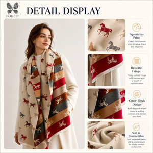 Scialle jacquard invernale caldo con motivo a cavalli - Sciarpa tradizionale a righe colorate - Accessorio da <span class=keywords><strong>donna</strong></span> alla moda indispensabile - Product Image 3