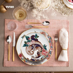 YIFAN Tableware New Arrival Flower <b>Plate</b> Bone China Dinnerware Set Good Quality <b>Ceramic</b> Dinner <b>Plate</b> - Product Image 4
