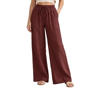Women's White <b>Linen</b> Straight Fit Wide Leg <b>Pants</b> with Buttons Comfortable & Stylish Trousers - Product Image 3
