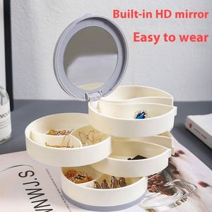 Modern 360 °   Boîte de rangement rotative multicouche en plastique anti-poussière avec miroir pour bijoux – Organisation durable - Product Image 4