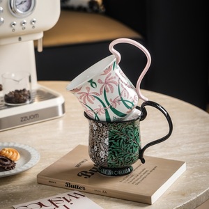 Mug Kopi Keramik Cantik Motif Bunga Vintage, Aman untuk Mesin Cuci Piring, Dapat Digunakan Kembali, Kreatif untuk Pesta, Rumah, Kantor, Sarapan, Susu, Teh, Espresso - Product Image 1