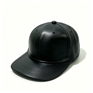 Wholesale Black Leather 6-Panel Baseball <b>Cap</b> Unisex PU Leather Curved Brim Adjustable Letter Streetwear Casual Hats for Unisex - Product Image 4