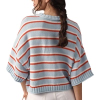 Pull court en coton rayé tricoté à manches courtes pour femme, style preppy rétro, avec ourlet roulé, vente en gros sur mesure