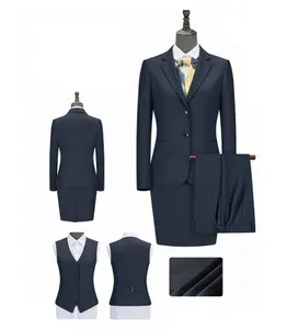 高品质女式套装海军蓝女式办公制服抗皱透气套装