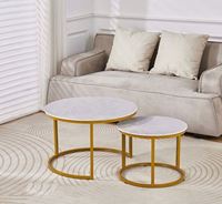 Ensemble de tables basses gigognes de luxe en fer forgé avec texture marbre pour salon, disponible en divers matériaux