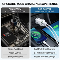Pengisi Daya Mobil Mini PD QC3.0 Dual Port, Tersembunyi, Cepat, 3.1A 12-24V Universal untuk Tablet dan Ponsel, Portable