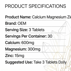 OEM ODM Calcium <b>Magnesium</b> <b>Zinc</b> <b>Tablets</b> GMP Halal 90 Count 600mg Calcium 300mg <b>Magnesium</b> 15mg <b>Zinc</b> per Serving - Product Image 3