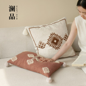 Coussin en coton et lin brodé pour la maison, l'hôtel, coussin de canapé chinois en jacquard, coussin de soutien lombaire pour la chambre à coucher, coussin d'appoint pour le salon - Product Image 3