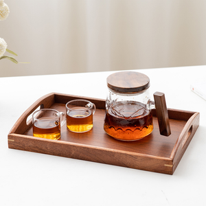 Bandeja para servir comida de bambú con mango dorado - Product Image 2