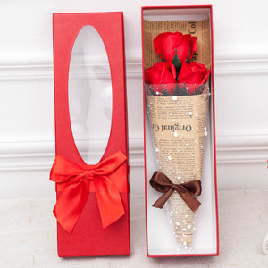 Bouquet De fleurs artificielles, écrin cadeau avec 3 roses pour journaux, 24/lot, fausses fleurs, pour un mariage - Product Image 4