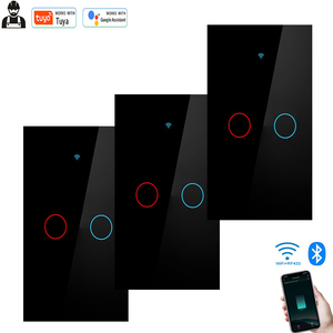 110V Wi-Fi thông minh 2-Gang màn hình cảm ứng chuyển đổi chúng tôi tiêu chuẩn 433MHz <span class=keywords><strong>RF</strong></span> từ xa 10A vật liệu thủy tinh tự động hóa nhà từ xa không dây - Product Image 1