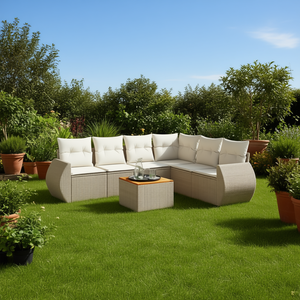Beige Poly Rattan Modular Garden <b>Sofa</b> <b>Set</b> Outdoor Furniture Contemporary Design High-Density Foam Cushions UV Resistant - Product Image 2