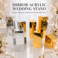 Décorations de mariage modernes, très demandées : Colonne carrée en acrylique effet miroir, guide d'allée, socle pour table de gâteaux et desserts, support à fleurs