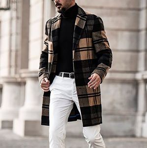 Automne nouveau <span class=keywords><strong>manteau</strong></span> en <span class=keywords><strong>laine</strong></span> à <span class=keywords><strong>carreaux</strong></span> mi-long décontracté pour hommes avec un design mi-long élégant - Product Image 2